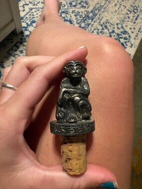 Monkey Bottle Stopper - Pewter-Tone Metal with Cork
